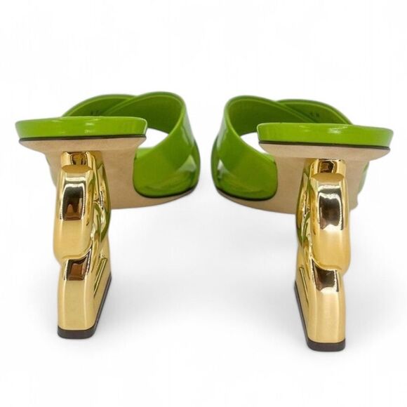 NEW Authentic DOLCE & GABBANA Green Polish Leather Sculpted Heel Mules S… - Picture 9 of 13